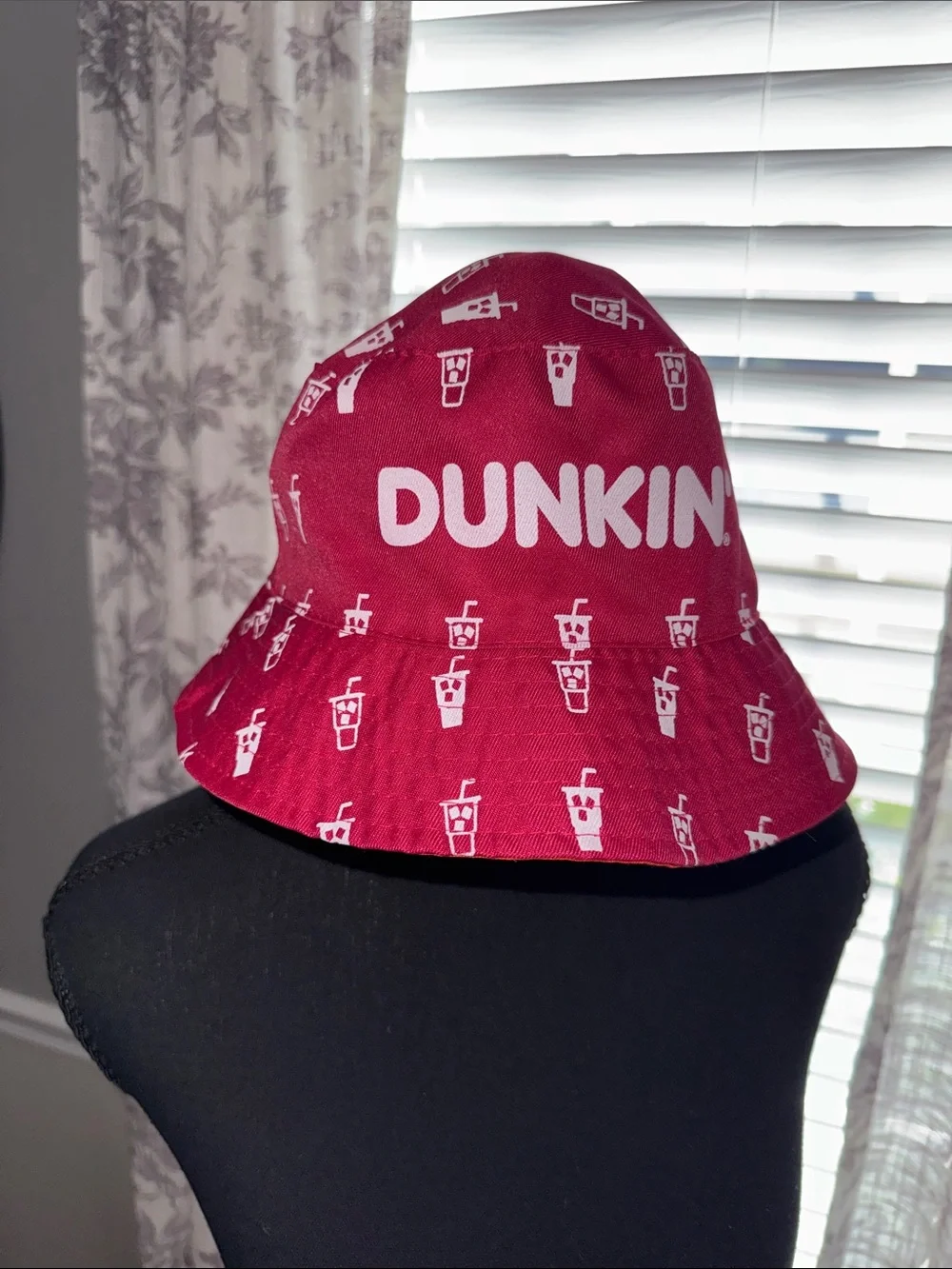 Reversible Dunkin Donuts Bucket Sun Hat Men Women Beach Coffee